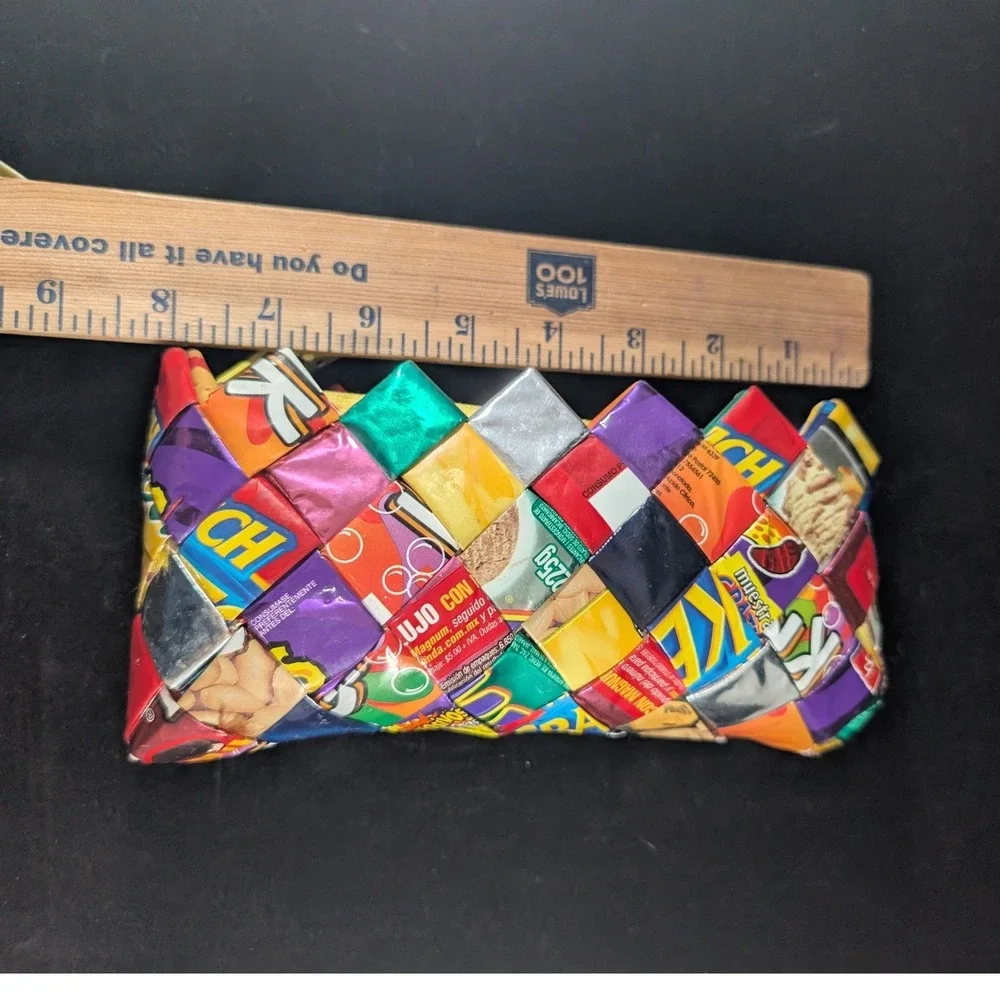 Y2k Woven‎ Candy Wrapper Wristlet Clutch Recycled Snack Bag Handbag Multicolor